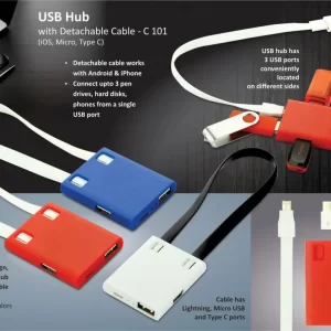 C101 – USB Hub with detachable cable (iOS, Micro, Type C) | 3 USB ports