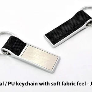 J100 – Metal / PU keychain with soft fabric feel