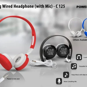 C125 – Folding Wired Headphone set (with Mic)